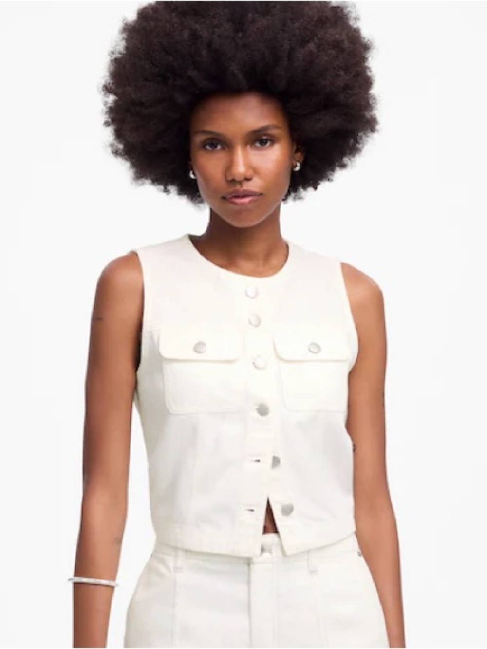 Madewell Cropped Denim Vest in Tile White